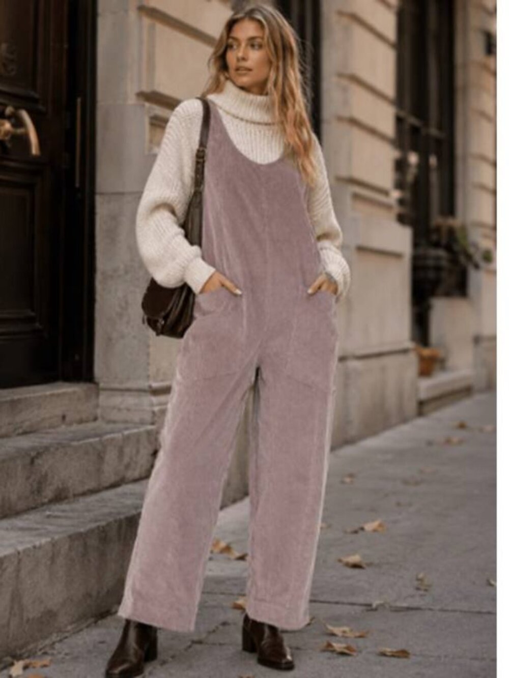 Women's Wide Leg Corduroy Jumpsuit Stretch Soft Cotton Chic Adjustable Romper